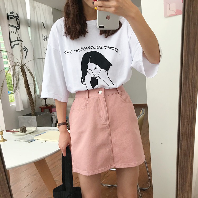 Chân váy jean IELGY dáng chữ A lưng cao dáng ôm thời trang hè cho nữ