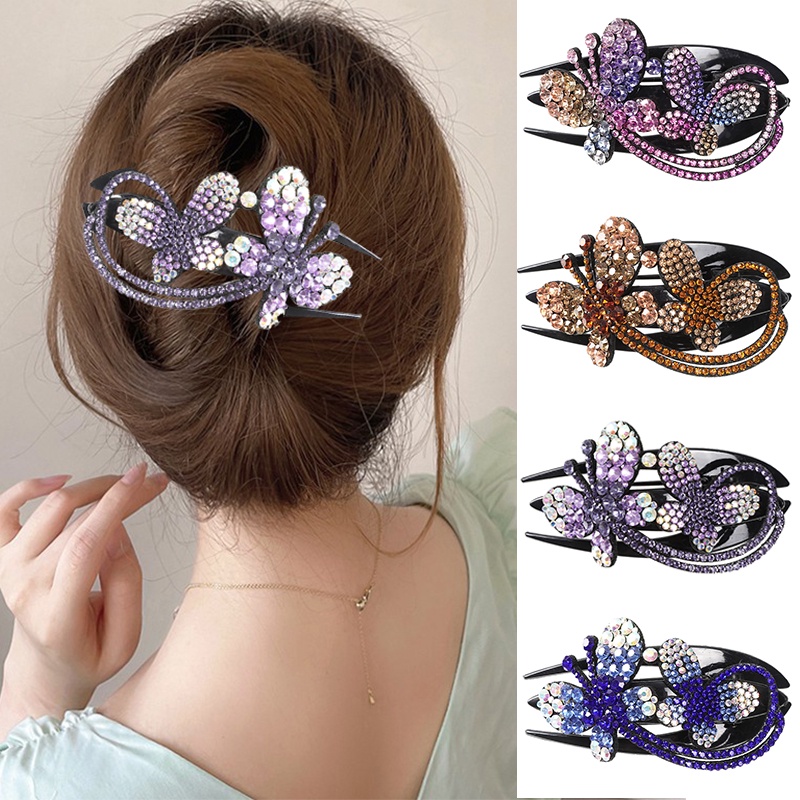 Haimeikang Kẹp Tóc Hình Nơ Đính Đá Phong Cách Retro Hàn Quốc Mới