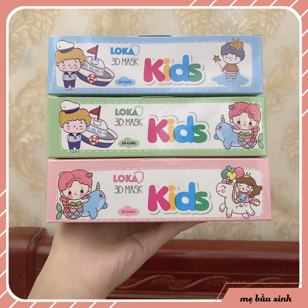 Hộp 50 chiếc khẩu trang 3D Mask Loka trẻ em, khẩu trang 3D cho bé ôm khít mặt, chống bụi mịn hiệu quả
