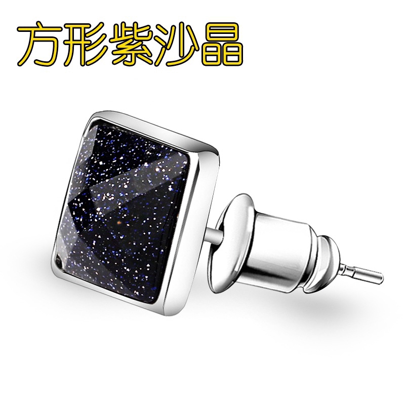 Hoa Tai Bạc Nam Bông Tai Kim Cương Thạch Anh Tím Theo Phong Cách Hàn Quốc Trang Sức