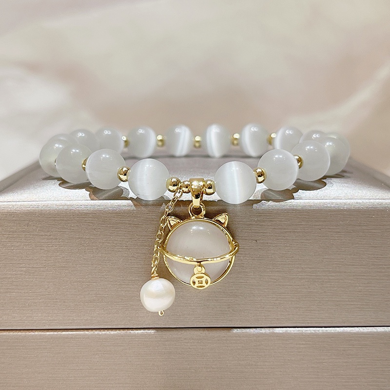 Vòng Tay Đá Opal Nhân Tạo Hình Mèo May Mắn