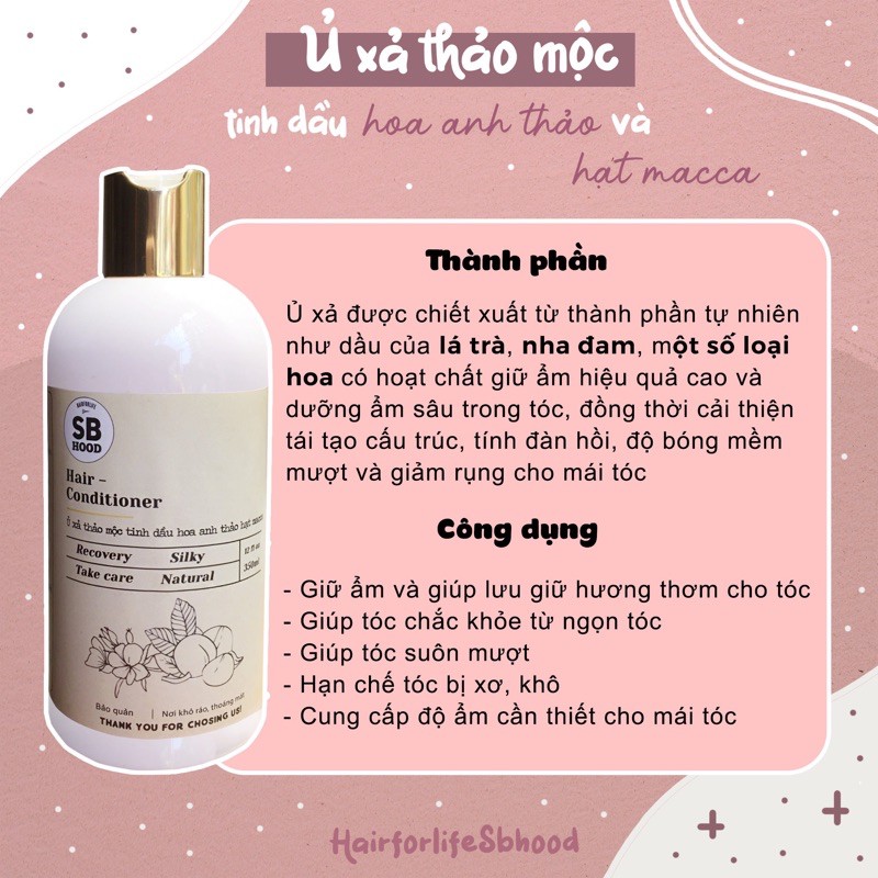 Dầu ủ xả 2 trong 1 thảo mộc SB Hood giúp tóc mềm mượt, giữ ẩm sâu, phục hồi tóc