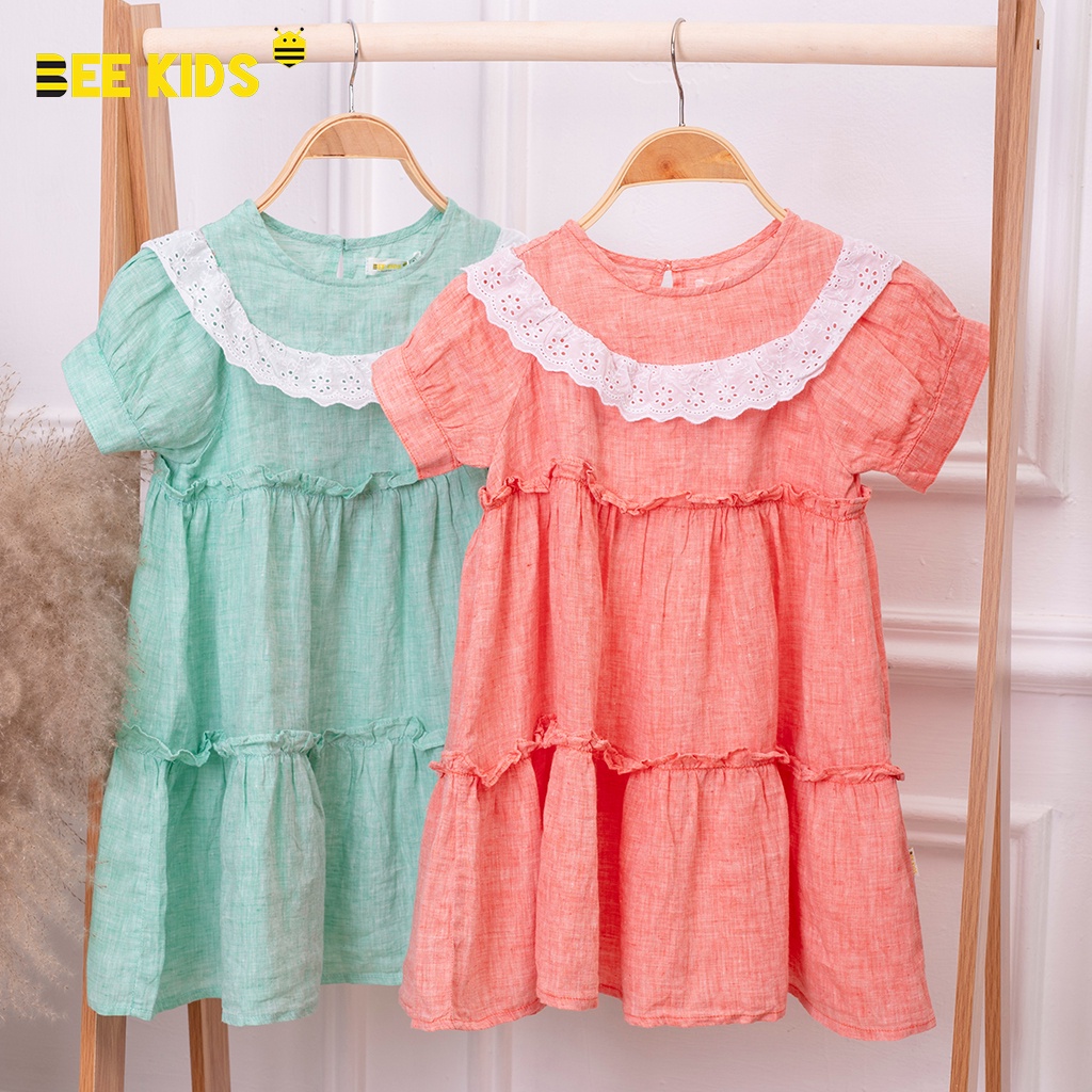 Váy Bé Gái Mùa Hè Dáng Xòe Cổ Bèo, Chất Cotton Thô Mềm Mịn BeeKids (2-10 Tuổi ) 7DC01653LT