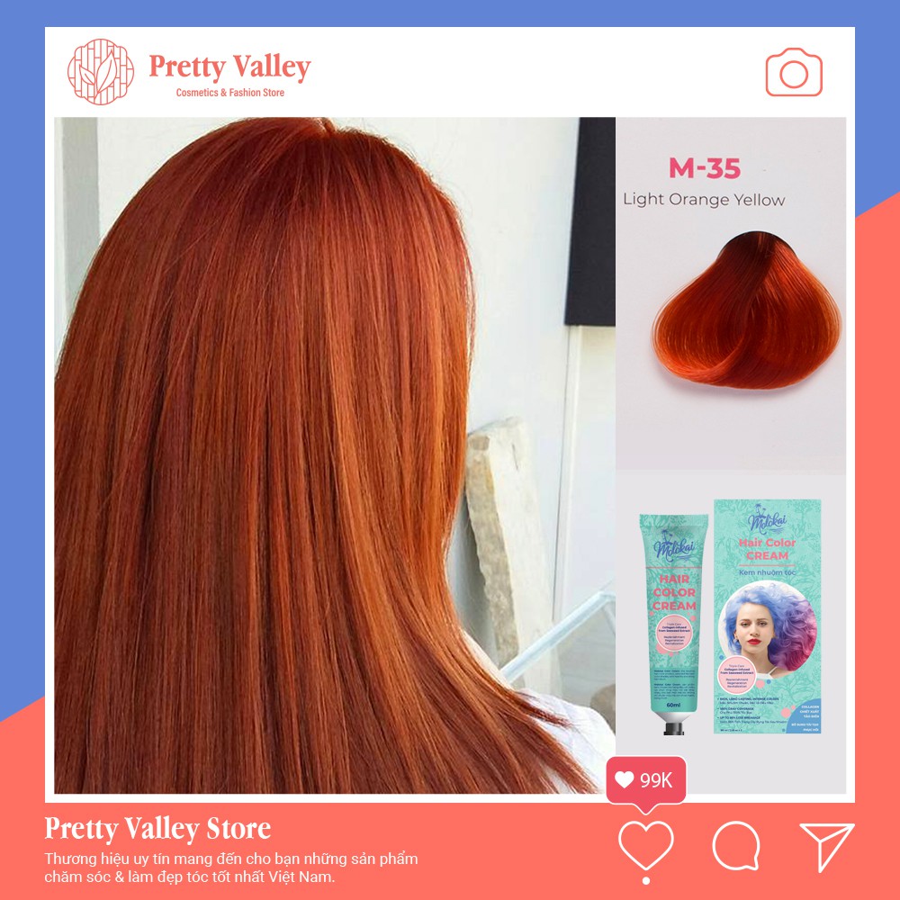 Kem nhuộm tóc màu cam vàng sáng MOLOKAI, kem nhuộm tóc chứa collagen tảo biển siêu dưỡng - Pretty Valley Store