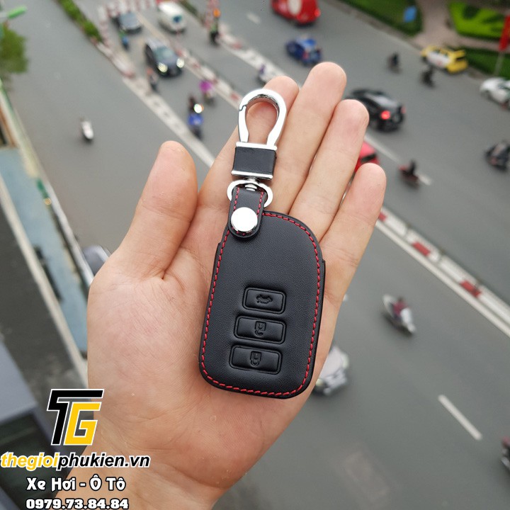 Bao da bảo vệ chìa khóa xe Toyota Vios 2019-2020, Toyota Yaris 2019-2020 may viền kèm móc đeo Inox