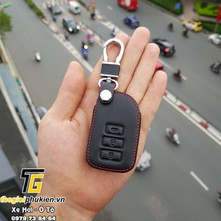 Bao da bảo vệ chìa khóa xe Toyota Vios 2019-2020, Toyota Yaris 2019-2020 may viền kèm móc đeo Inox