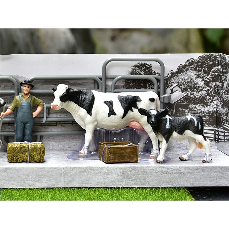 Pretend Play Simulation Farm House Animal Mini Farmer Corral Fence Horse Stable Quad Bike Trailer Ranger Kids Toys