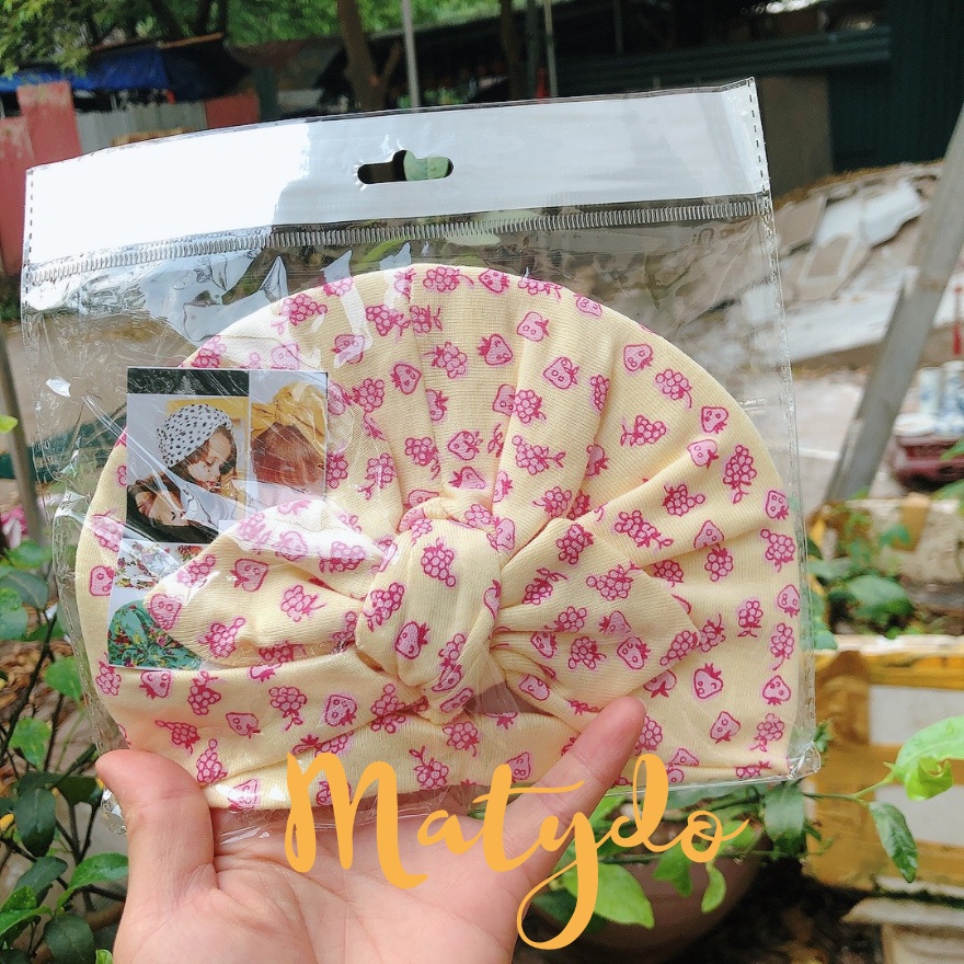 Mũ tuban, Nón Tuban Nơ Trùm Đầu Bé Sơ Sinh Họa Tiết Đáng Yêu (0-12 tháng)