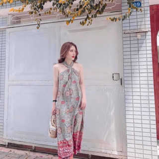 Đầm maxi voan thổ cẩm (2 màu)