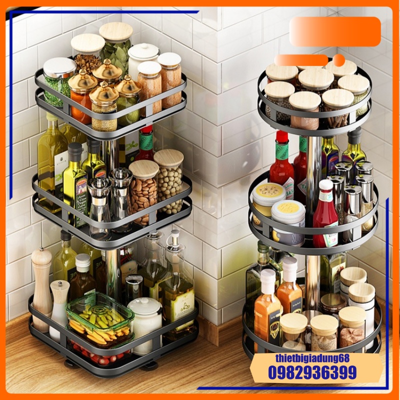 Kệ Đựng Gia Vị Để Đồ Nhà Bếp Đa Năng Thông Minh Xoay 360 Độ Tiện Lợi, Giá Để Gia VỊ Nhà Bếp Khung Thép Sơn Tĩnh Điện