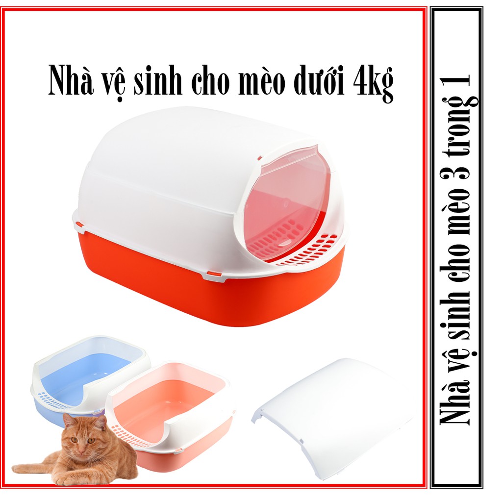 Nhà vệ sinh cho mèo nhỏ dưới 4kg (3in1) dạng hộp kín 3 trong 1 kiêm khay đựng cát và Tặng xẻng xúc cát mèo