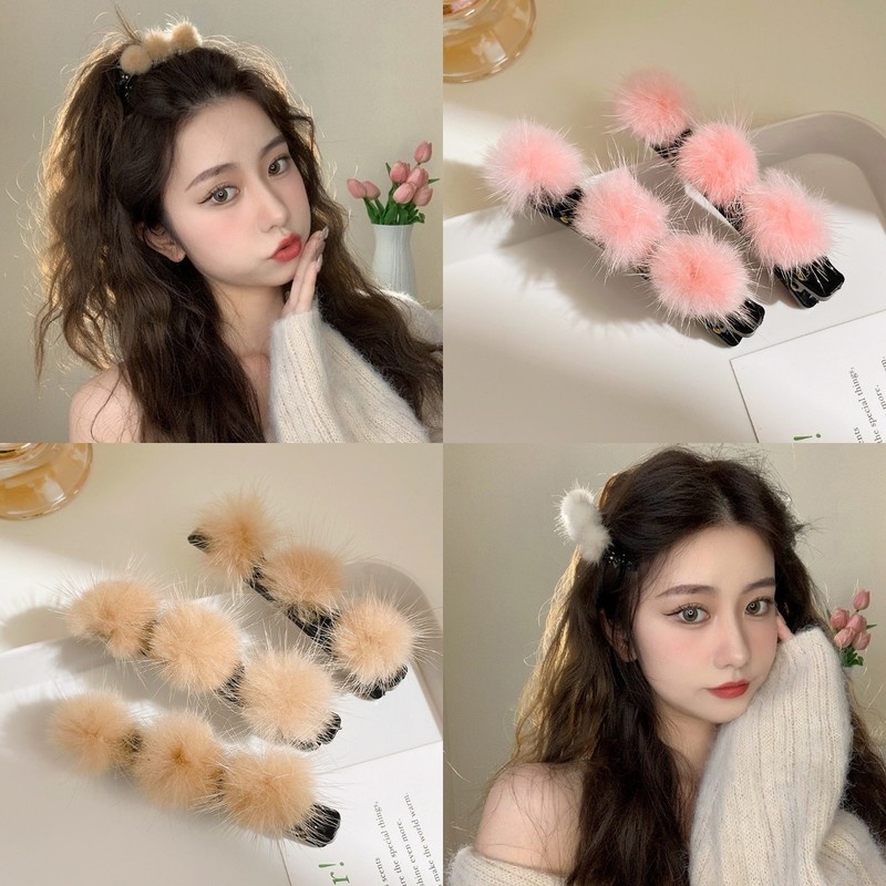 Kẹp Tóc Hai Lớp Phủ Lông Tinh Tế Phong Cách Hàn Quốc Mới 2021 Cho Nữ