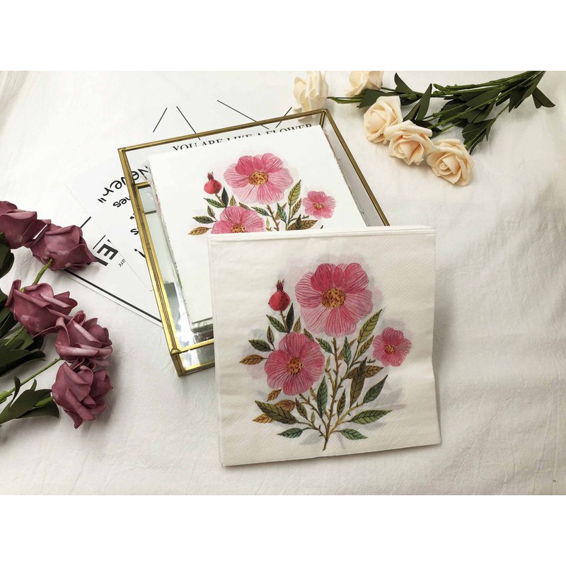 Set 20 Khăn Giấy Vuông In Hoa Đa Ứng Dụng