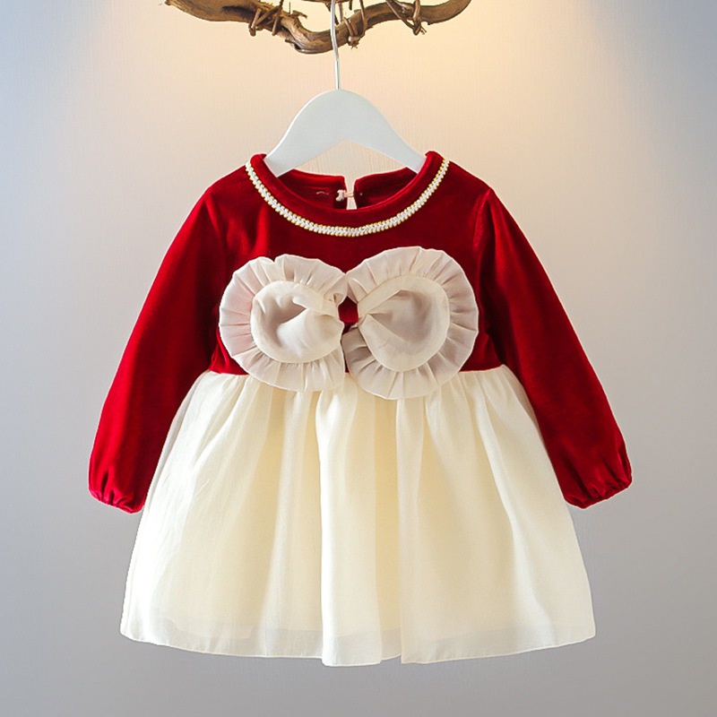 Đầm Công Chúa Bằng Vải Tuyn Đính Nơ Họa Tiết Hoa Dành Cho Bé Gái 0-3 Tuổi