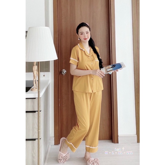 Bộ ngủ Pizama quần dài tay ngắn lụa ý có size 45-75kg