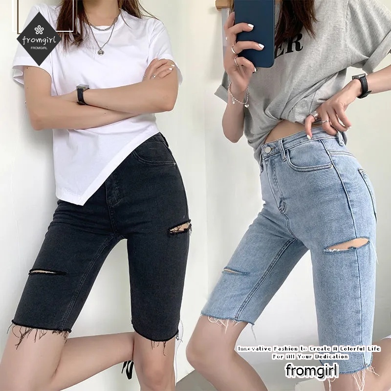 Quần Short denim Lưng Cao Co Giãn Ống Suông Thời Trang Mùa Hè 2022 Cho Nữ