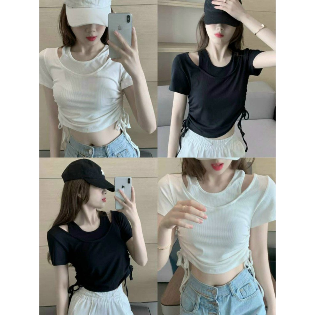 Áo hở vai rút eo
