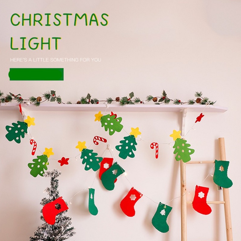 Dây Cờ Tam Giác / Tuần Lộc / Ông Già Noel Bằng Vải Không Dệt Phát Sáng Trang Trí Giáng Sinh 8 Kiểu