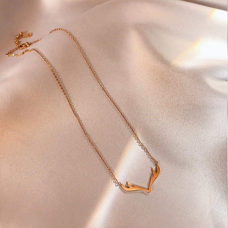 Dây chuyền mặt gạc tuần lộc phiên bản Hàn Quốc bằng thép titan mạ vàng 18k màu vàng hồng