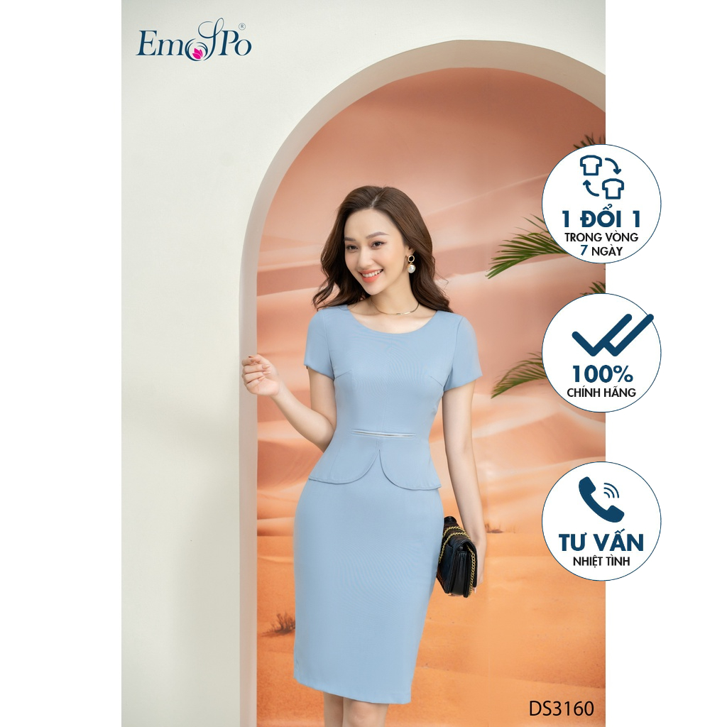 Đầm ôm Emspo bổ cơi khóa ở eo, tà xẻ giữa DS3160