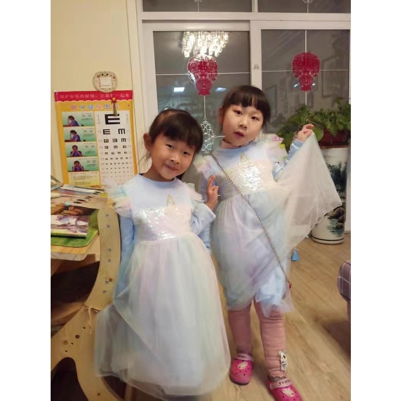 Váy len dài tay cầu vồng nhiều màu cho bé gái (Cao 90-140cm, nặng 10-30kg) N01019