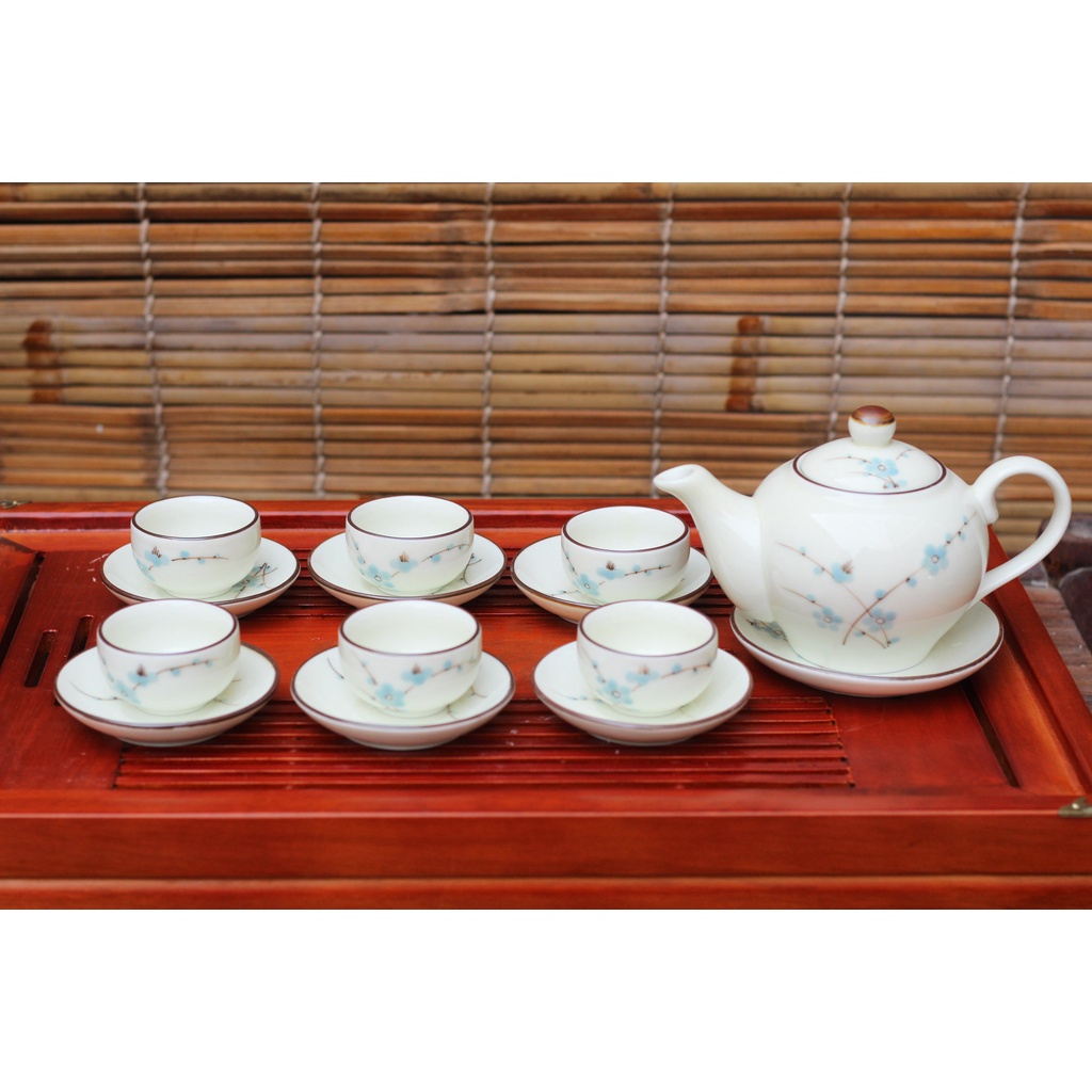 Ấm trà⚡️BÁT TRÀNG⚡️Ấm chén vẽ hoa đào, tách trà, ly men quai sứ cao cấp giá rẻ HD-05