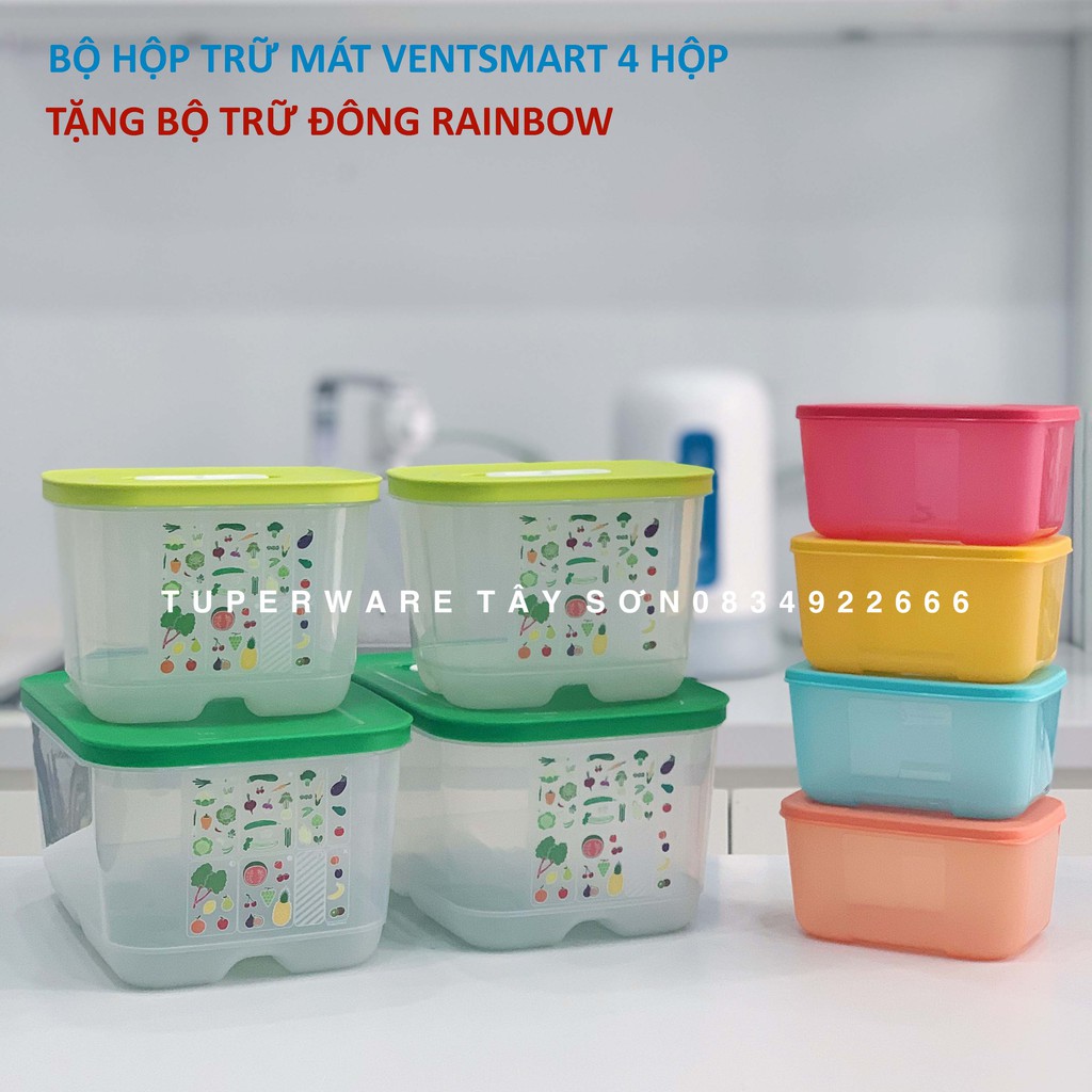 Bộ hộp Ventsmart 4 hộp TẶNG Bộ hộp đông Rainbow màu sắc 650ml Tupperware