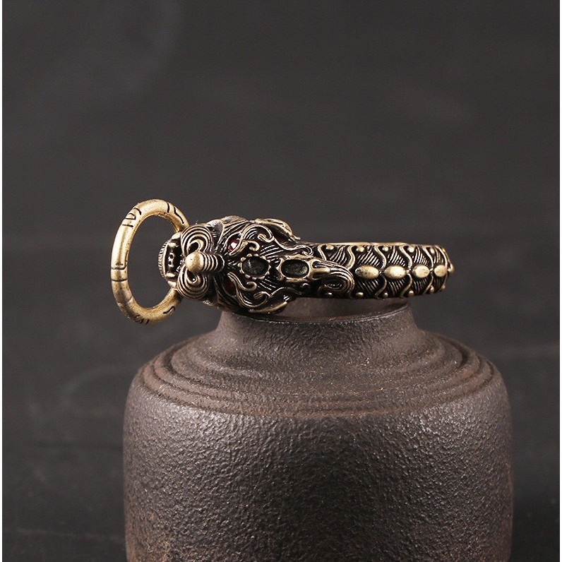 Móc Khoá Phong Thủy, Móc Khoá Thắt Lưng Bằng Đồng Hình Móc Tròn Đầu Rồng Mắt Đỏ