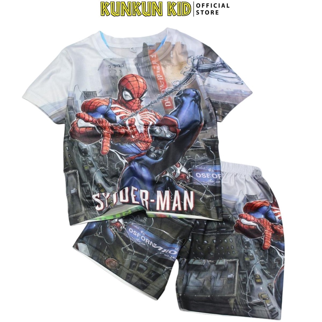 Quần áo bé trai Thun lạnh hình người nhện Spiderman xám size đại từ 10kg-40kg Kunkun Kid TP534