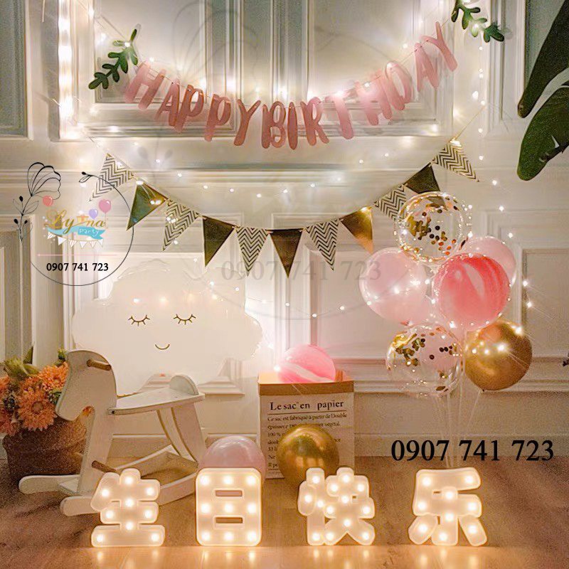 Set trang trí sinh nhật Dây Chữ HPBD kiểu mới - (Kèm Fairy Led 3m)