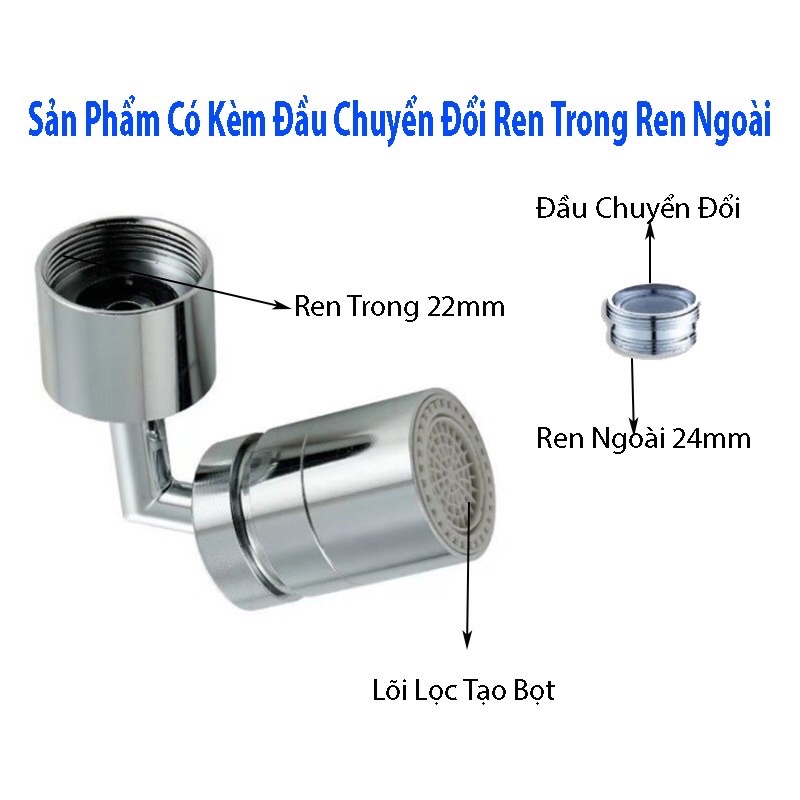 Đầu nối vòi nước thông minh xoay 720 độ lắp vòi nước chậu rửa bát chén với 2 chế độ nước chảy