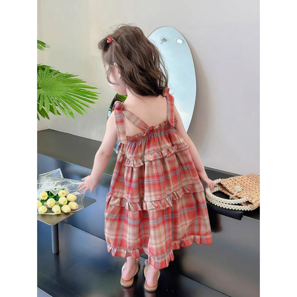 Váy bé gái 2 dây nhún bèo nhiều tầng dáng xòe từ 10-22kg