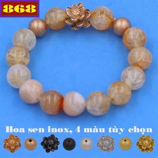 Vòng tay chuỗi hạt đá-V-rồng cam trắng charm hoa sen 2 bi