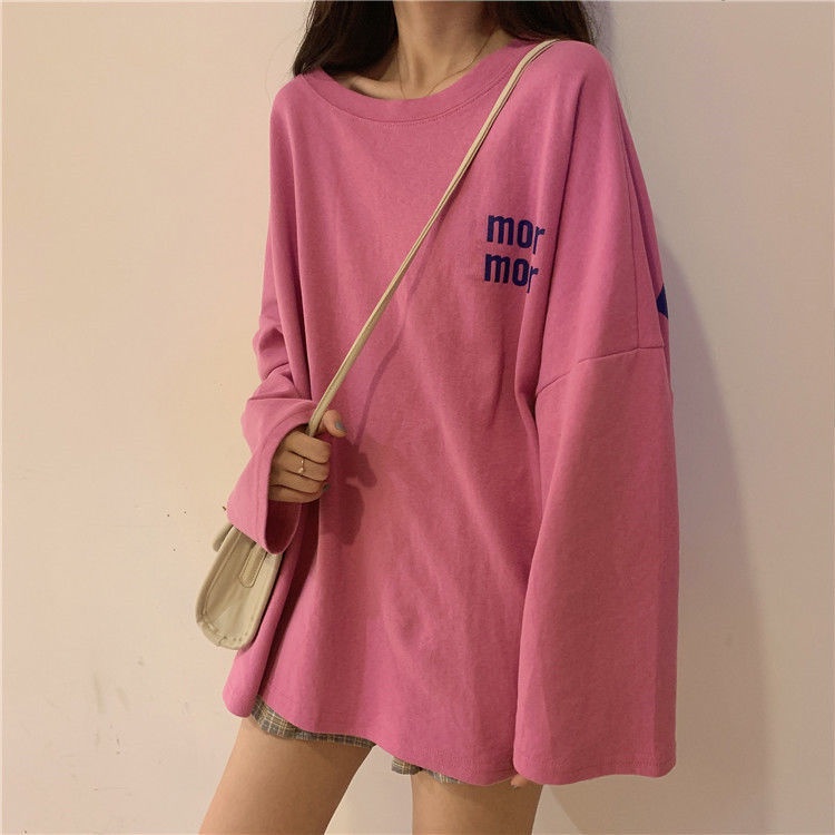Áo Thun Nữ Dài Tay Dáng Rộng Phong Cách Hàn Quốc Harajuku Thời Trang