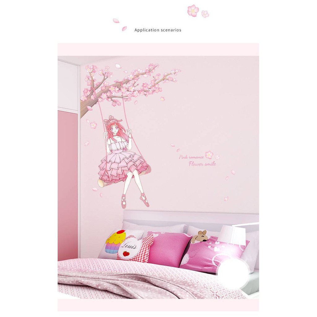 Decal dán tường Cô gái mùa xuân QR209025 decor trang trí phòng khách phòng ngủ quán trà sữa cafe