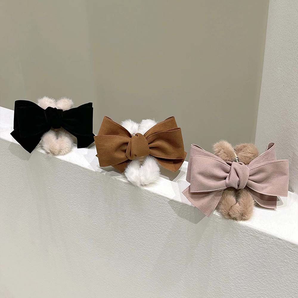 Kẹp tóc nhựa acrylic phối vải lông thắt nơ lớn phong cách Hàn Quốc cổ điển thời trang dành cho nữ
