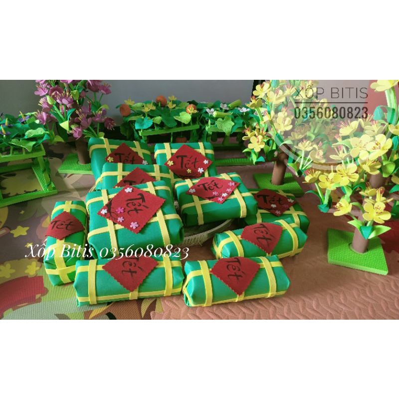 Bánh Chưng bánh tét mô hình bằng xốp bền đẹp - trang trí tết 16*16cm