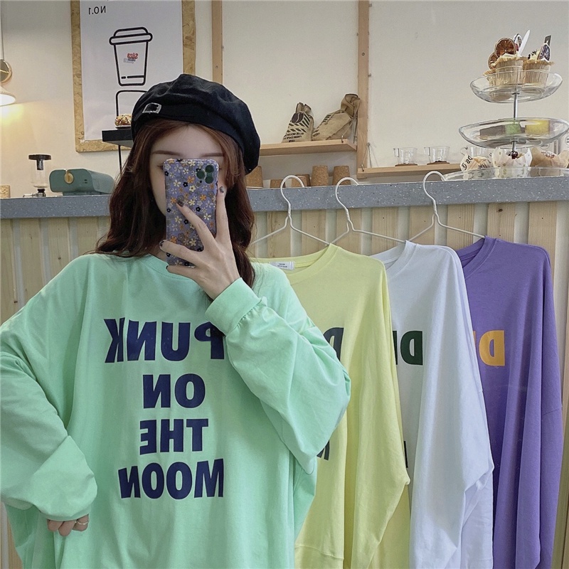 SUXI Áo Sweater Nữ Tay Dài Dáng Rộng In Hình Phong Cách Hàn Quốc