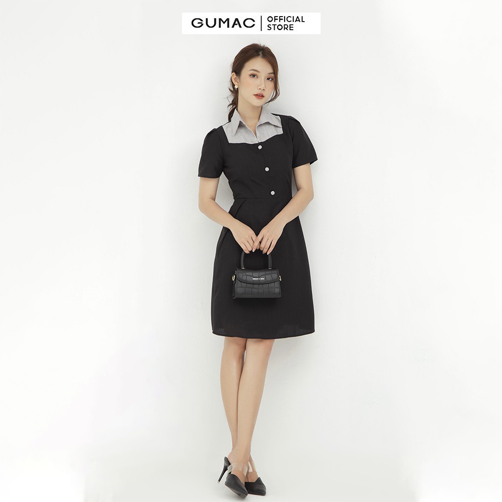 Đầm body nữ sexy xếp ly GUMAC màu đen, tay ngắn thanh lịch DB526
