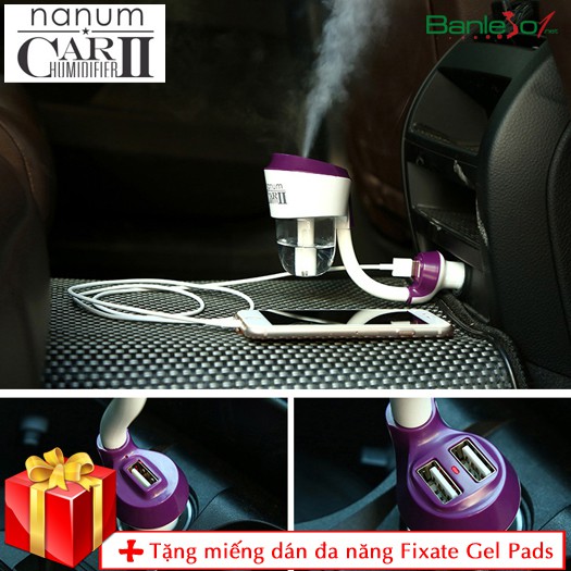 Máy phun sương trên ô tô Nanum Car Humidifier II 2 cổng sạc USB (Xanh-Tím-Đen)