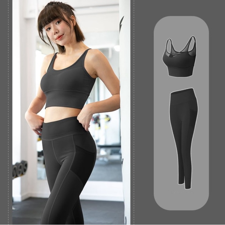 Set quần áo tập Gym Yoga nữ 2 món áo bra phối lưới &amp; quần legging có túi zip tiện dụng S033 GYM FASHION