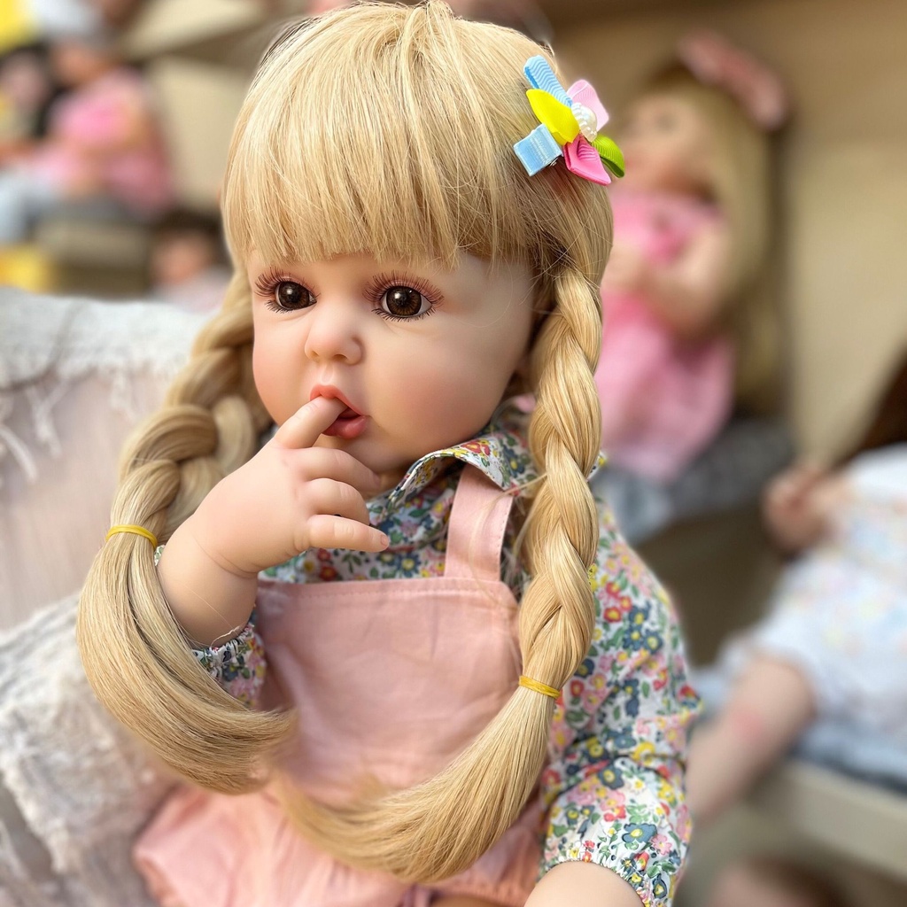 Búp Bê Bé Gái Tái Sinh Thân Gòn NPK 60cm - Silicon Reborn Vinyl Doll 24 inch - Set váy yếm hoa