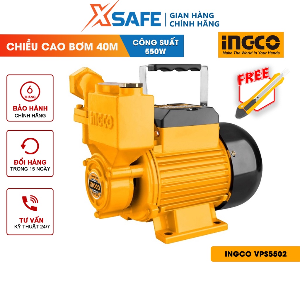 Máy bơm nước INGCO VPS5502 - Công suất 550W(0.75HP), Chiều cao bơm 40m, độ hút sâu 8m, mô tơ dây đồng tăng áp lực