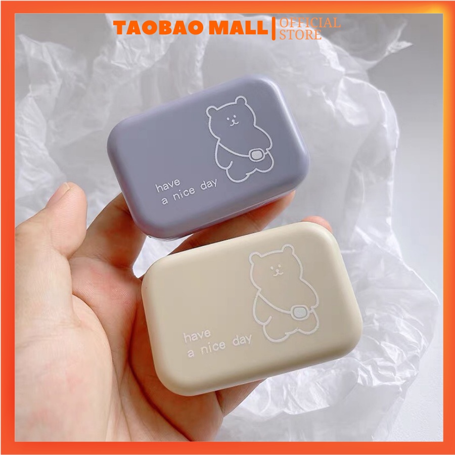 Hộp đựng lens, khay đựng kính áp tròng mini hoạt hình cute kèm dụng cụ đeo dễ thương có 4 màu tùy chọn