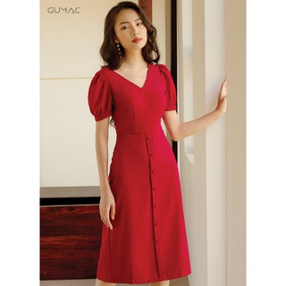Đầm cổ V tay phồng GUMAC MS08924_DO