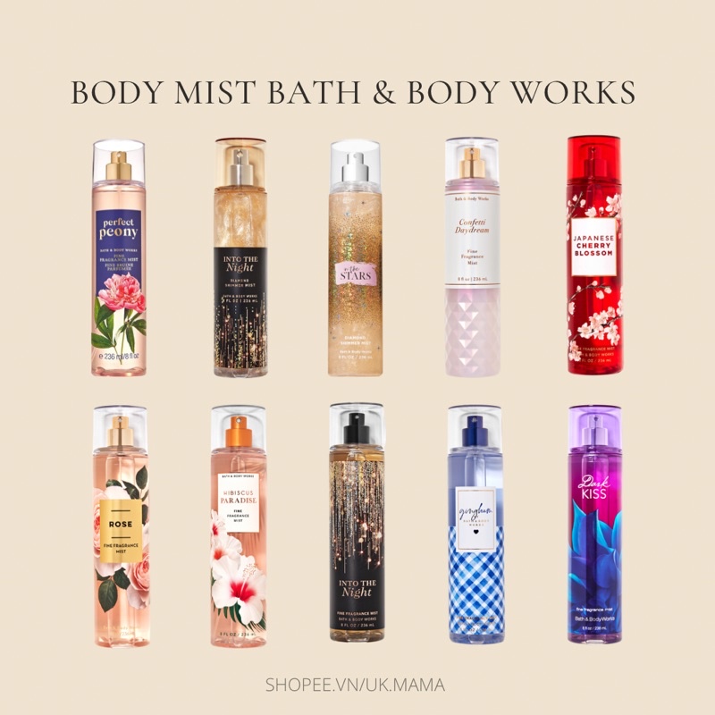 Xịt thơm body mist Bath & Body Works 236ml