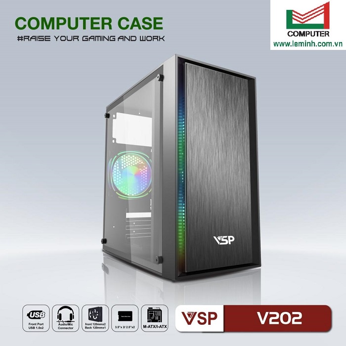 Vỏ case PC thùng máy tính chính hãng VSP V202 Black Hông trong suốt