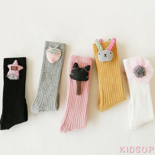 Tất chân cotton cao qua gối giữ ấm dễ thương cho bé gái