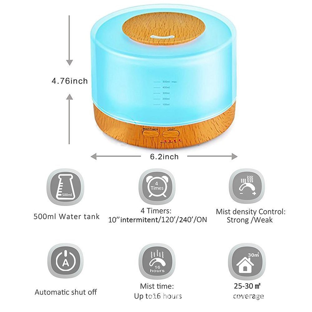 Máy Khuếch Tán Tinh Dầu Trụ Trong Vân Gỗ Sáng Kèm Remote