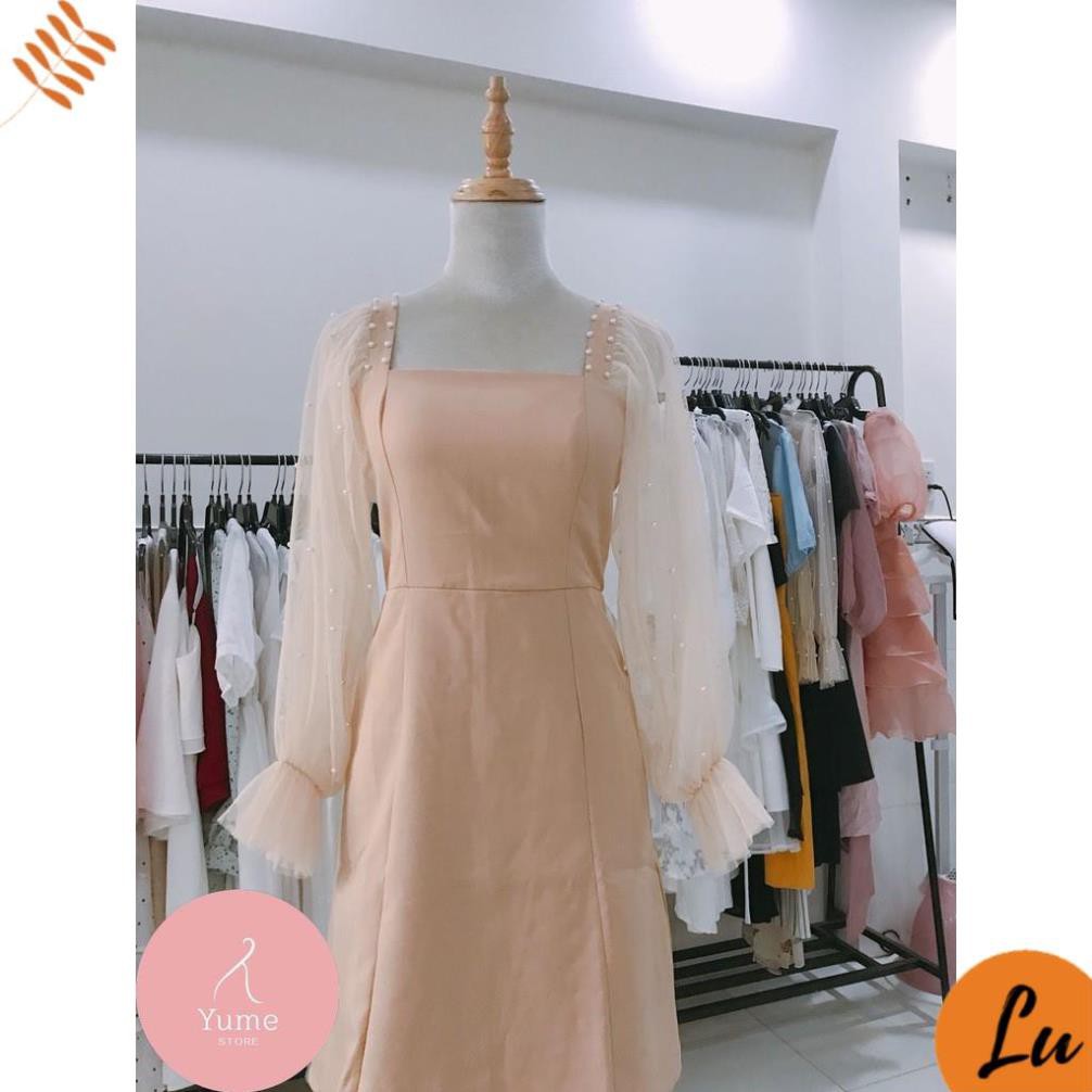 Đầm Chữ A LuShop Tay Phồng Đính Ngọc May 2 Lớp hợp với Dự Tiệc Dạo Phố Đi Chơi Hàng Cao Cấp Giá Tốt